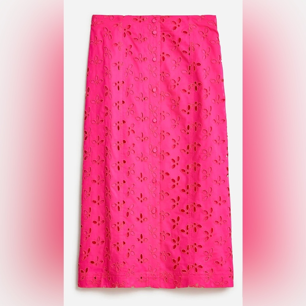 J. CREW 🆕 Fuchsia Button-front cotton eyelet pencil skirt. Size 6 and 14. - Picture 3 of 4